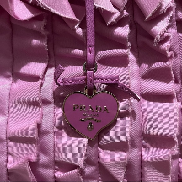 PRADA Tessuto Ruffled Leather Pink Tote Bag - Picture 2 of 15